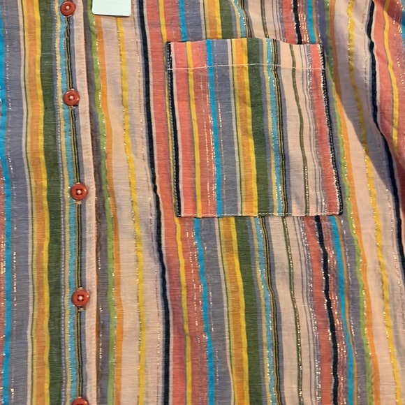 NWT. Anthropologie Long Sleeve Boyfriend Striped Shirt Button Down Multi Color - Picture 3 of 8